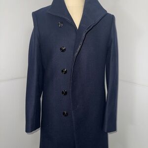 Zara Men's Navy Single-Breasted Wool Pea Coat